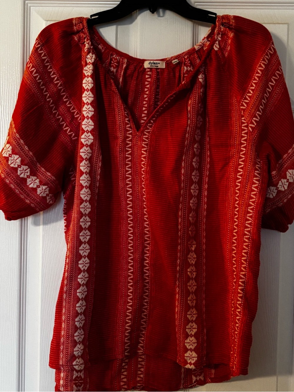 dylan Orangish-Red Embroidered Boho Tunic Top